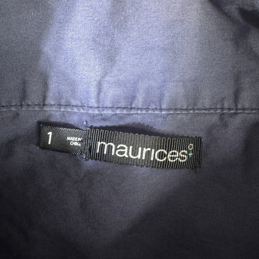 Maurices Navy Blue Utility Jacket Button Front Roll Tab Sleeve Distressed - Picture 5 of 11